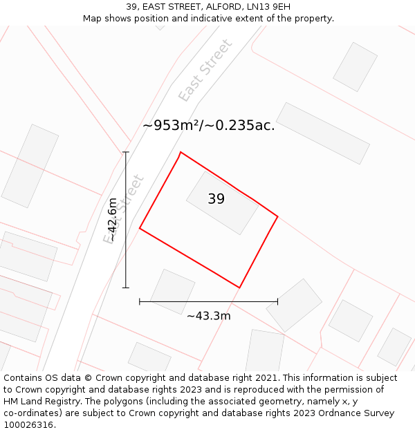 39, EAST STREET, ALFORD, LN13 9EH: Plot and title map