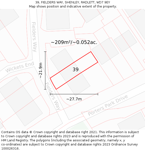 39, FIELDERS WAY, SHENLEY, RADLETT, WD7 9EY: Plot and title map