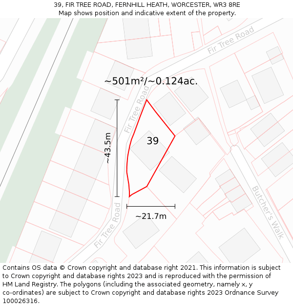 39, FIR TREE ROAD, FERNHILL HEATH, WORCESTER, WR3 8RE: Plot and title map