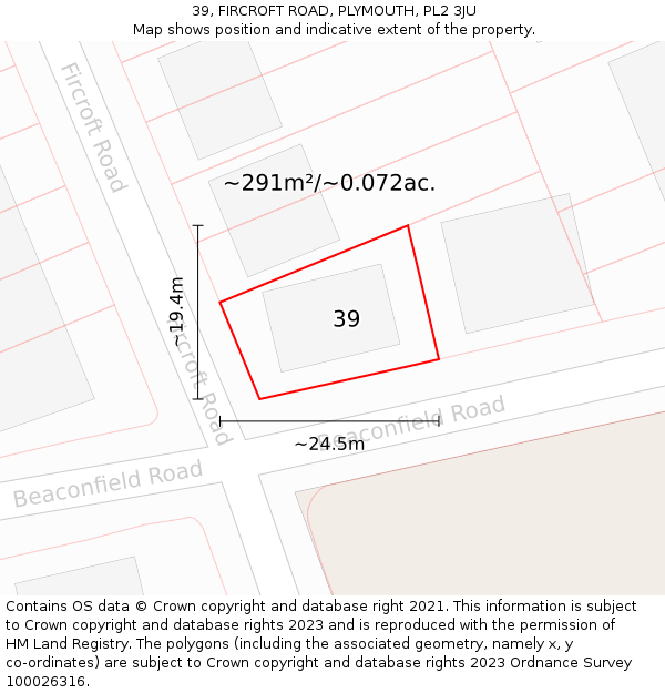 39, FIRCROFT ROAD, PLYMOUTH, PL2 3JU: Plot and title map