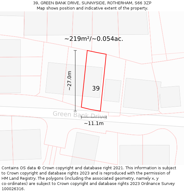 39, GREEN BANK DRIVE, SUNNYSIDE, ROTHERHAM, S66 3ZP: Plot and title map