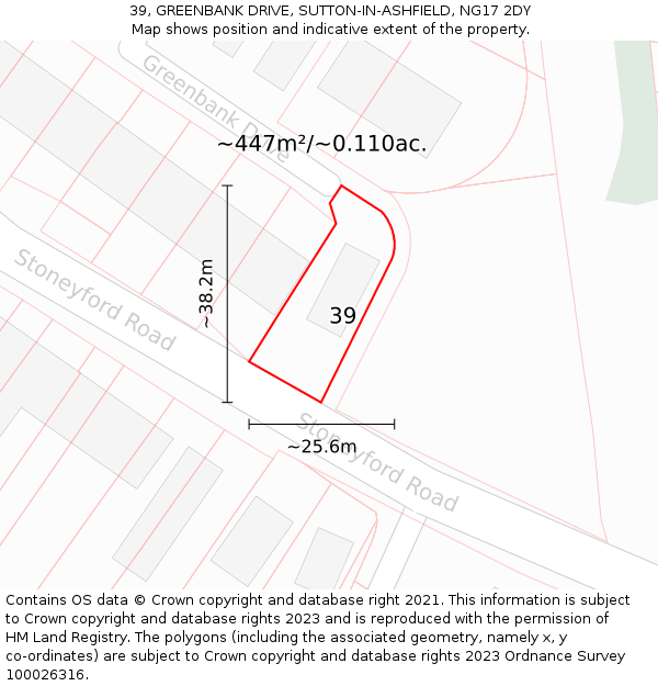 39, GREENBANK DRIVE, SUTTON-IN-ASHFIELD, NG17 2DY: Plot and title map