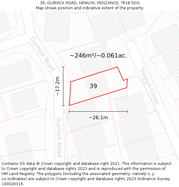 39, GURNICK ROAD, NEWLYN, PENZANCE, TR18 5DG: Plot and title map