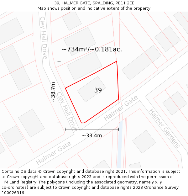 39, HALMER GATE, SPALDING, PE11 2EE: Plot and title map