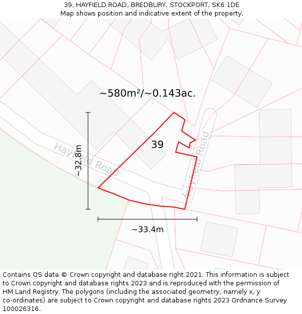 39, HAYFIELD ROAD, BREDBURY, STOCKPORT, SK6 1DE: Plot and title map