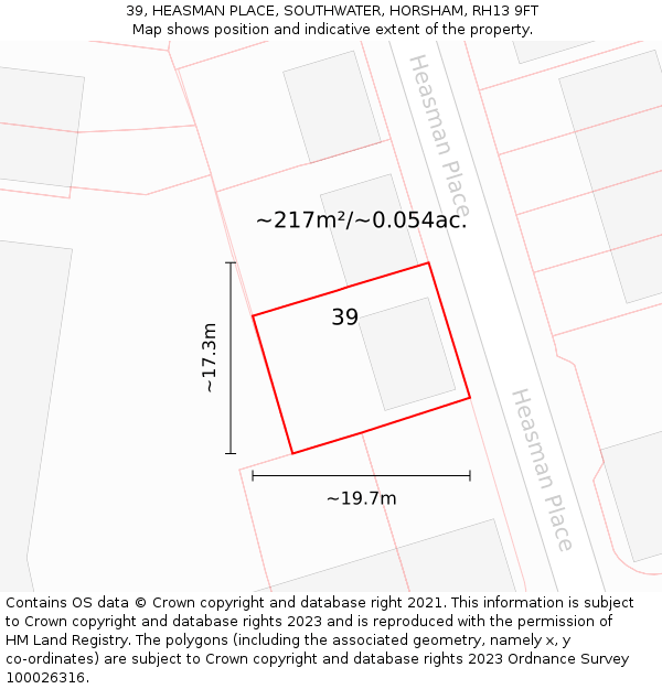 39, HEASMAN PLACE, SOUTHWATER, HORSHAM, RH13 9FT: Plot and title map