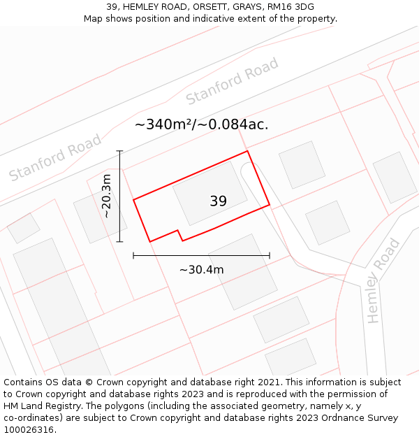 39, HEMLEY ROAD, ORSETT, GRAYS, RM16 3DG: Plot and title map