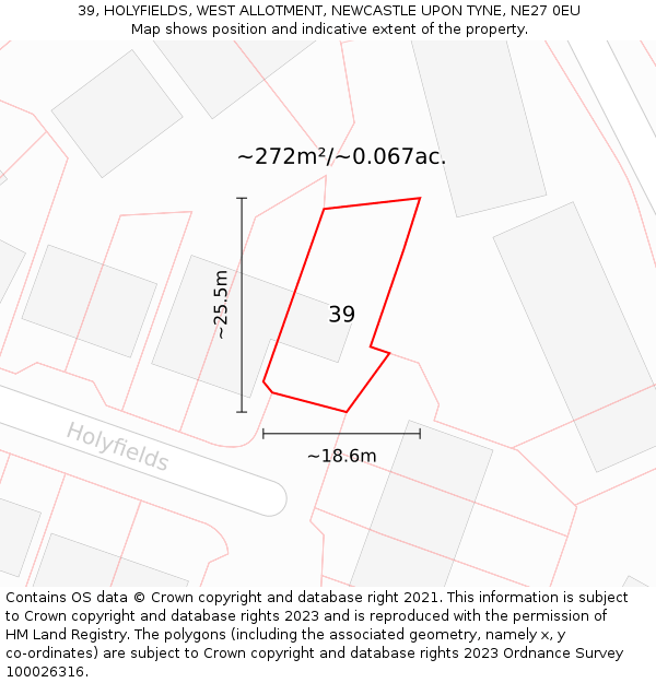 39, HOLYFIELDS, WEST ALLOTMENT, NEWCASTLE UPON TYNE, NE27 0EU: Plot and title map