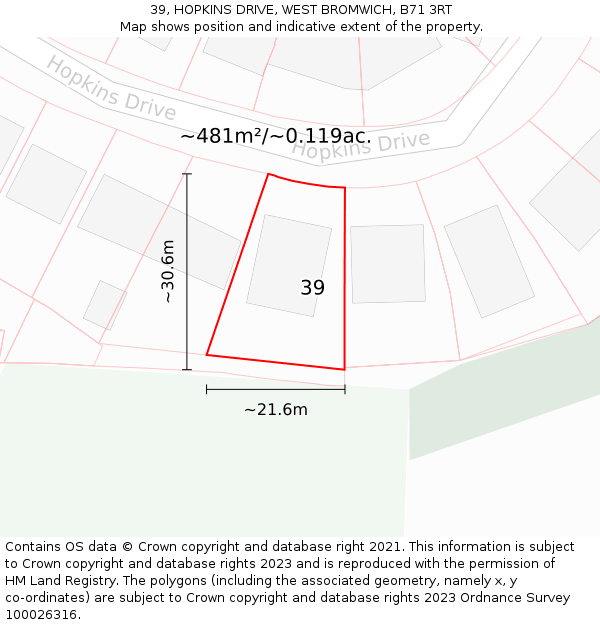 39, HOPKINS DRIVE, WEST BROMWICH, B71 3RT: Plot and title map