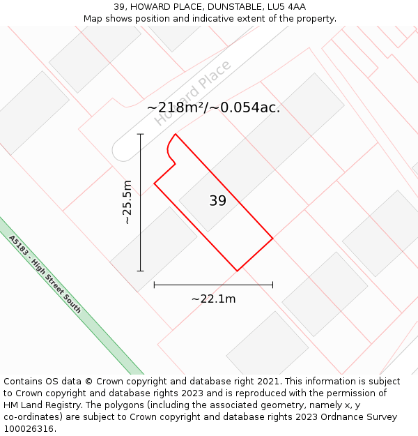 39, HOWARD PLACE, DUNSTABLE, LU5 4AA: Plot and title map