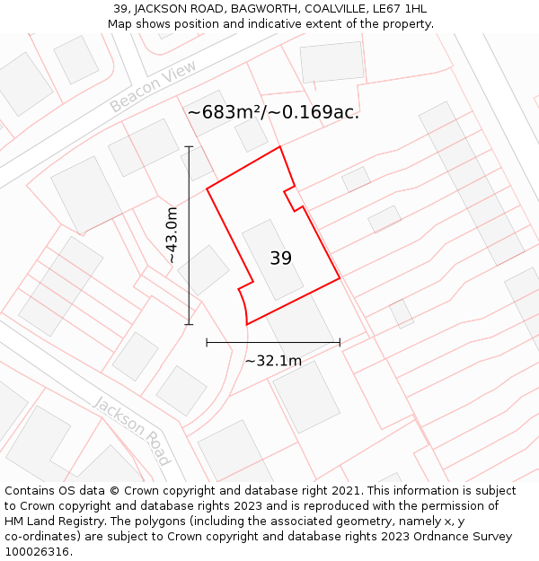 39, JACKSON ROAD, BAGWORTH, COALVILLE, LE67 1HL: Plot and title map