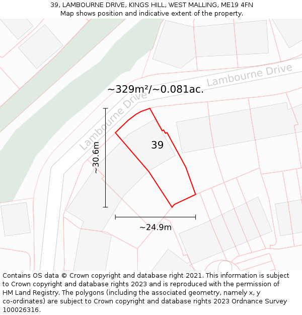 39, LAMBOURNE DRIVE, KINGS HILL, WEST MALLING, ME19 4FN: Plot and title map