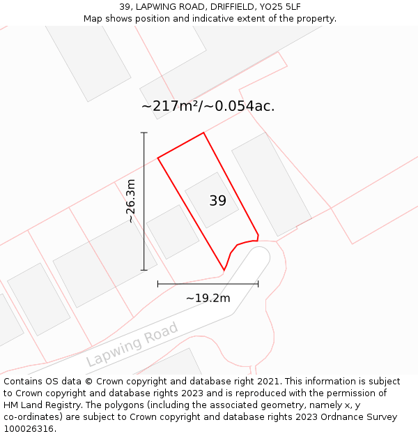 39, LAPWING ROAD, DRIFFIELD, YO25 5LF: Plot and title map