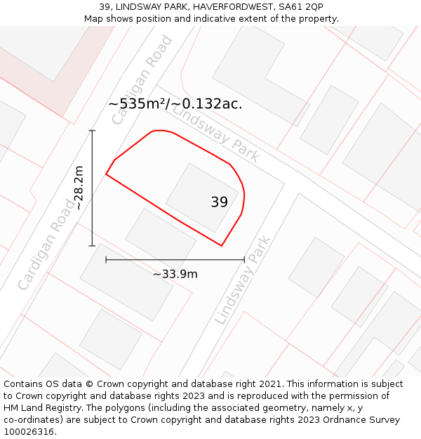 39, LINDSWAY PARK, HAVERFORDWEST, SA61 2QP: Plot and title map