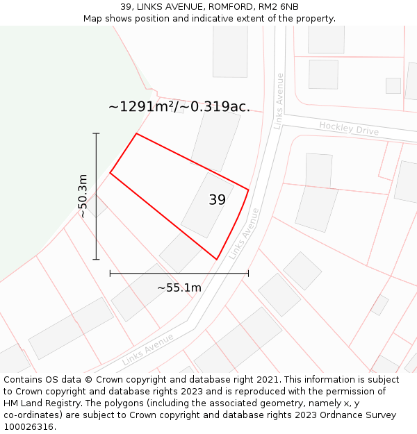 39, LINKS AVENUE, ROMFORD, RM2 6NB: Plot and title map