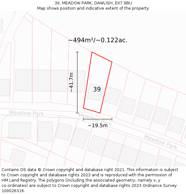 39, MEADOW PARK, DAWLISH, EX7 9BU: Plot and title map