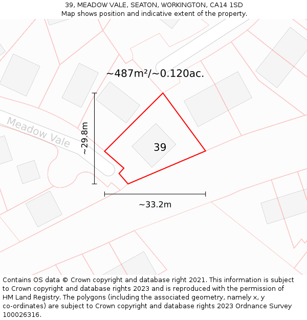 39, MEADOW VALE, SEATON, WORKINGTON, CA14 1SD: Plot and title map