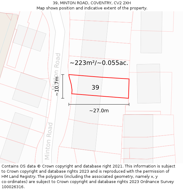 39, MINTON ROAD, COVENTRY, CV2 2XH: Plot and title map