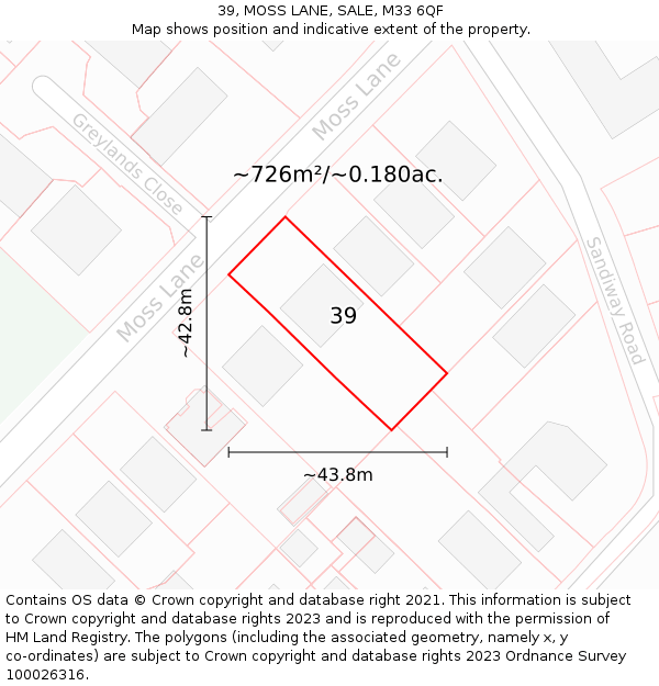 39, MOSS LANE, SALE, M33 6QF: Plot and title map