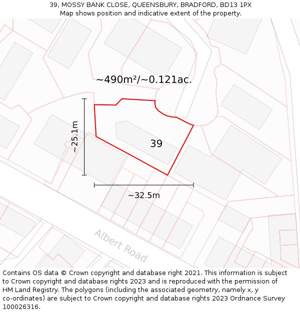 39, MOSSY BANK CLOSE, QUEENSBURY, BRADFORD, BD13 1PX: Plot and title map