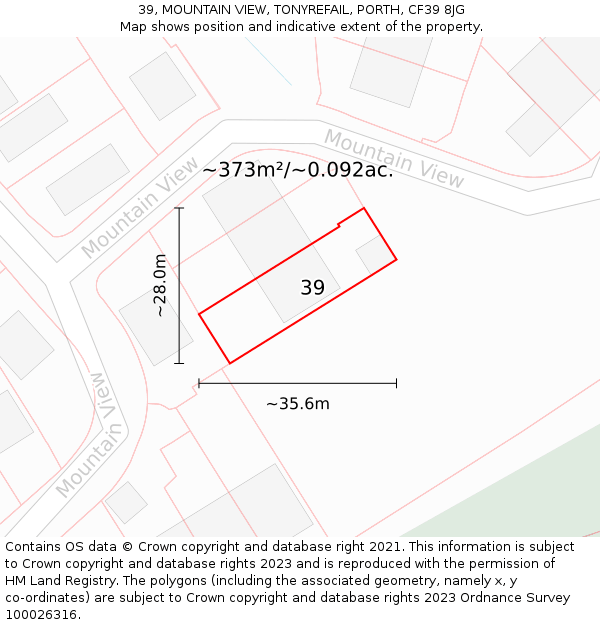 39, MOUNTAIN VIEW, TONYREFAIL, PORTH, CF39 8JG: Plot and title map