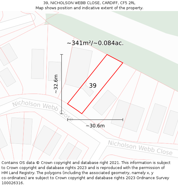 39, NICHOLSON WEBB CLOSE, CARDIFF, CF5 2RL: Plot and title map