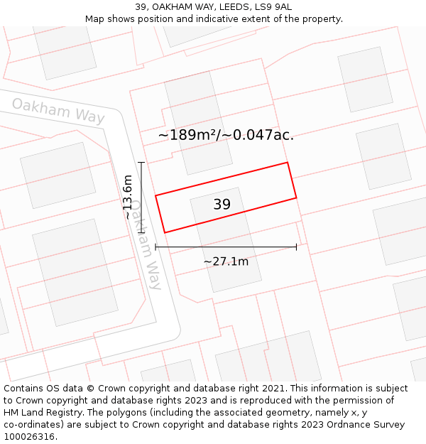 39, OAKHAM WAY, LEEDS, LS9 9AL: Plot and title map