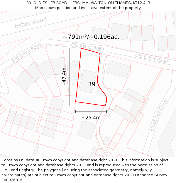 39, OLD ESHER ROAD, HERSHAM, WALTON-ON-THAMES, KT12 4LB: Plot and title map