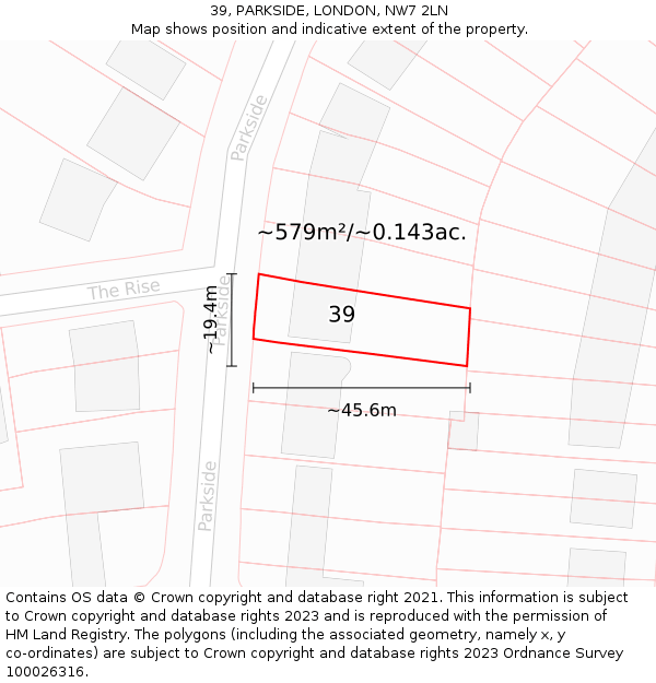 39, PARKSIDE, LONDON, NW7 2LN: Plot and title map