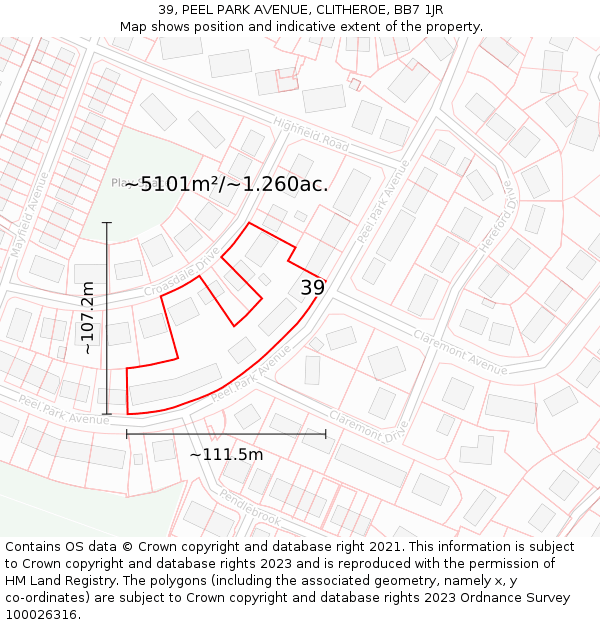 39, PEEL PARK AVENUE, CLITHEROE, BB7 1JR: Plot and title map