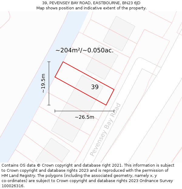 39, PEVENSEY BAY ROAD, EASTBOURNE, BN23 6JD: Plot and title map