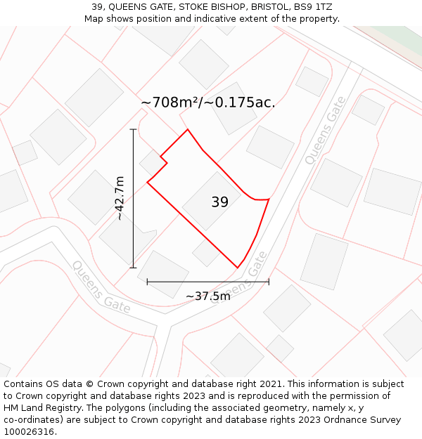 39, QUEENS GATE, STOKE BISHOP, BRISTOL, BS9 1TZ: Plot and title map