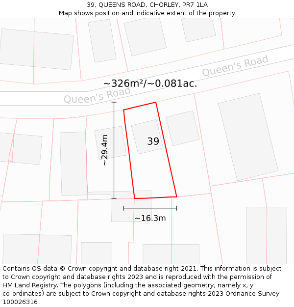 39, QUEENS ROAD, CHORLEY, PR7 1LA: Plot and title map