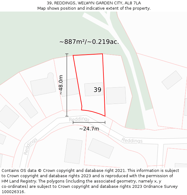 39, REDDINGS, WELWYN GARDEN CITY, AL8 7LA: Plot and title map