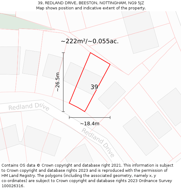 39, REDLAND DRIVE, BEESTON, NOTTINGHAM, NG9 5JZ: Plot and title map