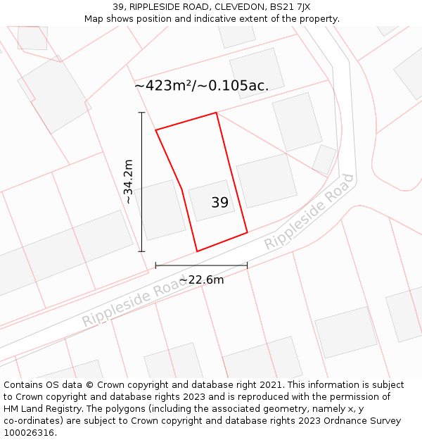 39, RIPPLESIDE ROAD, CLEVEDON, BS21 7JX: Plot and title map