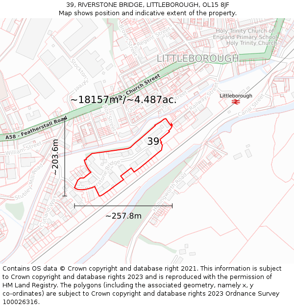 39, RIVERSTONE BRIDGE, LITTLEBOROUGH, OL15 8JF: Plot and title map