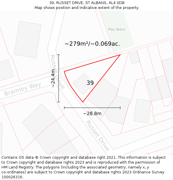 39, RUSSET DRIVE, ST ALBANS, AL4 0DB: Plot and title map