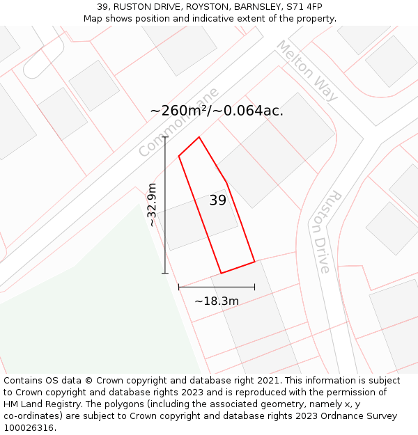 39, RUSTON DRIVE, ROYSTON, BARNSLEY, S71 4FP: Plot and title map