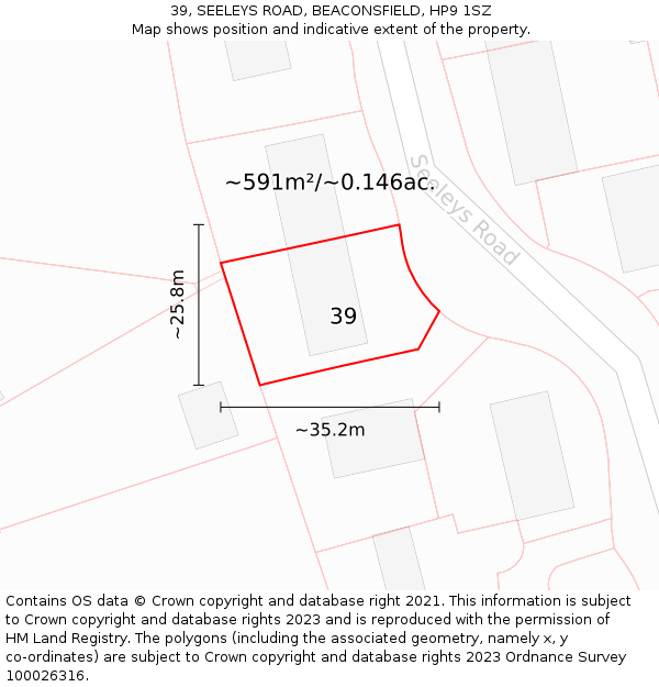 39, SEELEYS ROAD, BEACONSFIELD, HP9 1SZ: Plot and title map