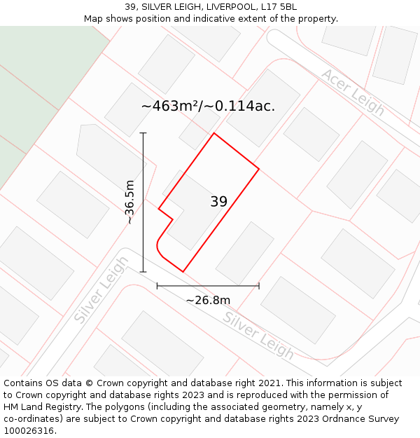 39, SILVER LEIGH, LIVERPOOL, L17 5BL: Plot and title map