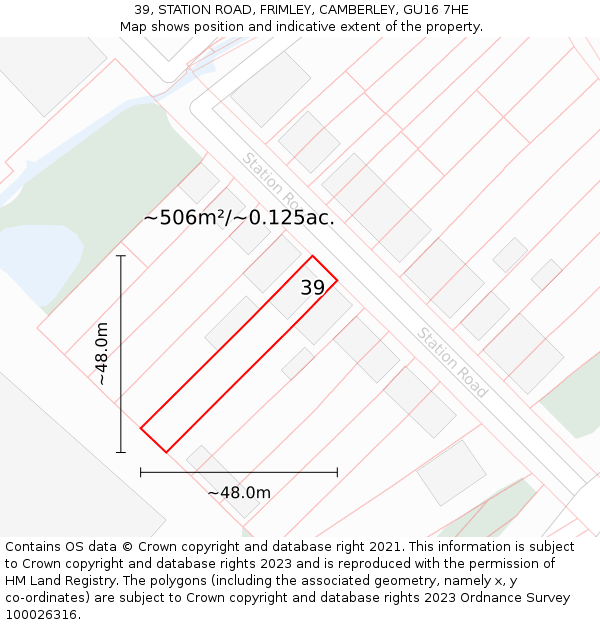 39, STATION ROAD, FRIMLEY, CAMBERLEY, GU16 7HE: Plot and title map