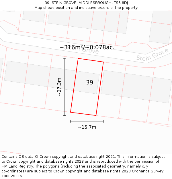 39, STEIN GROVE, MIDDLESBROUGH, TS5 8DJ: Plot and title map