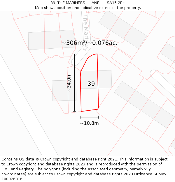 39, THE MARINERS, LLANELLI, SA15 2PH: Plot and title map