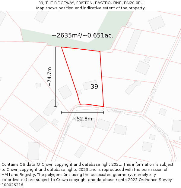 39, THE RIDGEWAY, FRISTON, EASTBOURNE, BN20 0EU: Plot and title map