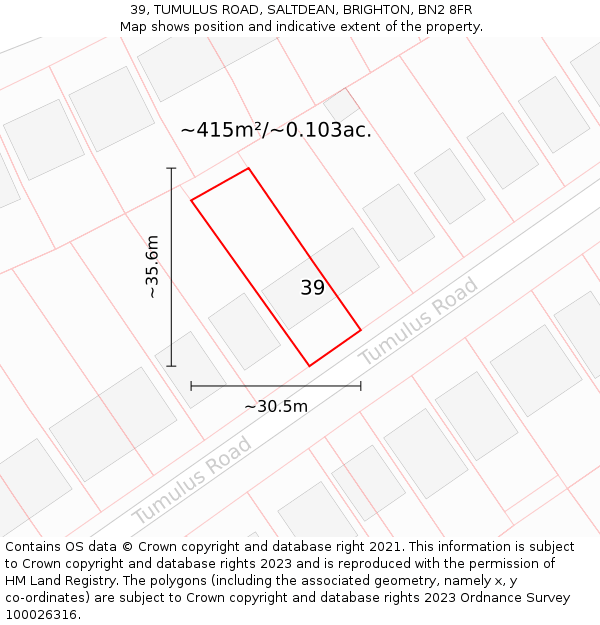 39, TUMULUS ROAD, SALTDEAN, BRIGHTON, BN2 8FR: Plot and title map