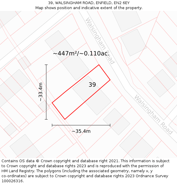 39, WALSINGHAM ROAD, ENFIELD, EN2 6EY: Plot and title map