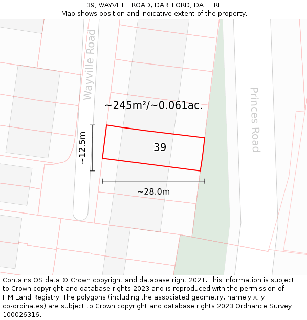 39, WAYVILLE ROAD, DARTFORD, DA1 1RL: Plot and title map