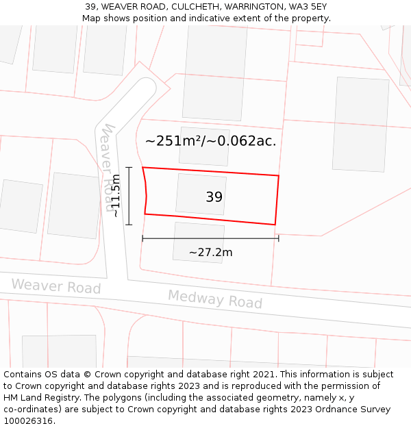 39, WEAVER ROAD, CULCHETH, WARRINGTON, WA3 5EY: Plot and title map