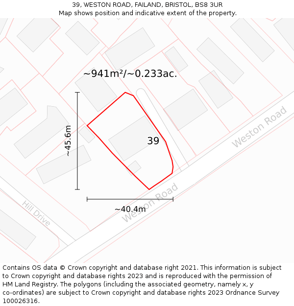 39, WESTON ROAD, FAILAND, BRISTOL, BS8 3UR: Plot and title map